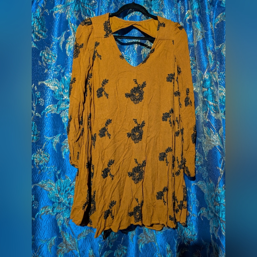 Free People Orange Long Sleeve Embroidered Dress
